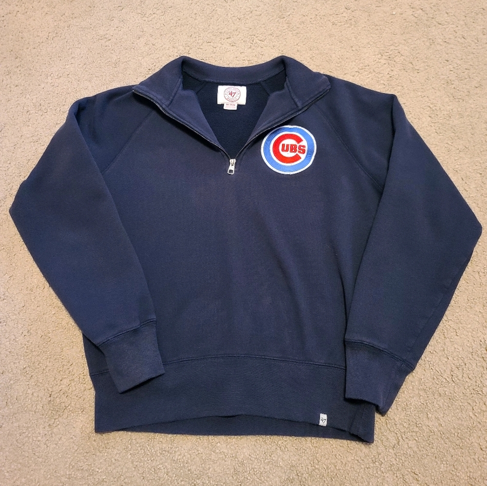 Men's M, Forty-Seven Navy Quarter-Zip Chicago Cubs Sweatshirt